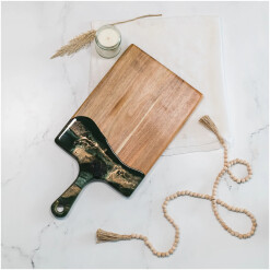 Wood Board Acacia 10x20 Resin Jade with Handle